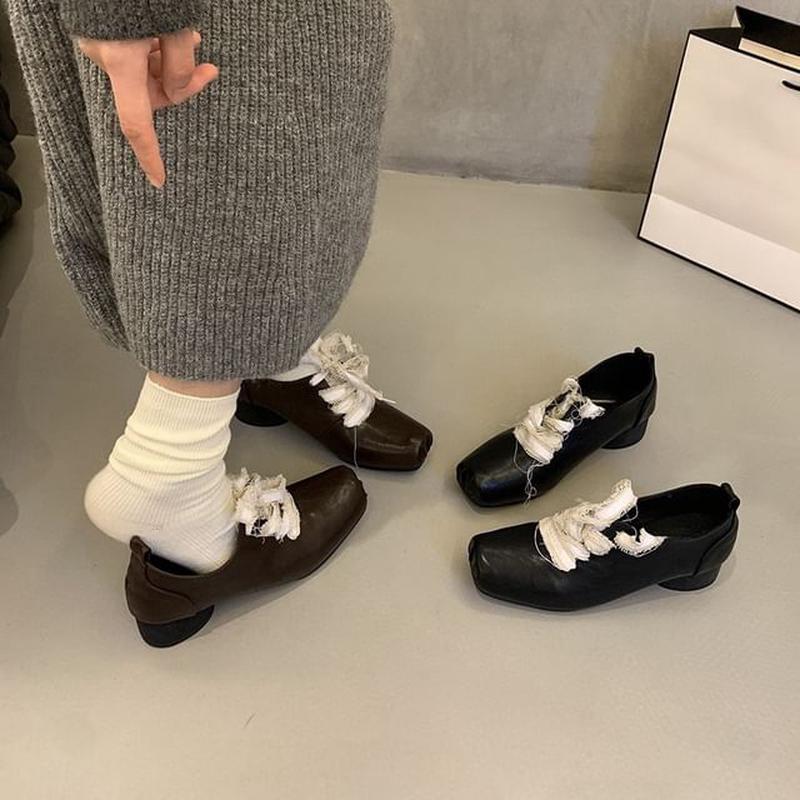 Toe Up Heel Square Pumps Lace Block Brown 40