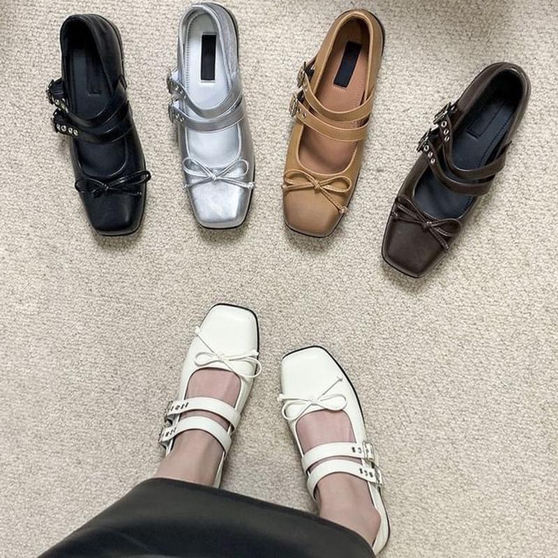 Mary Bow Shoes Square Jane Toe White 40