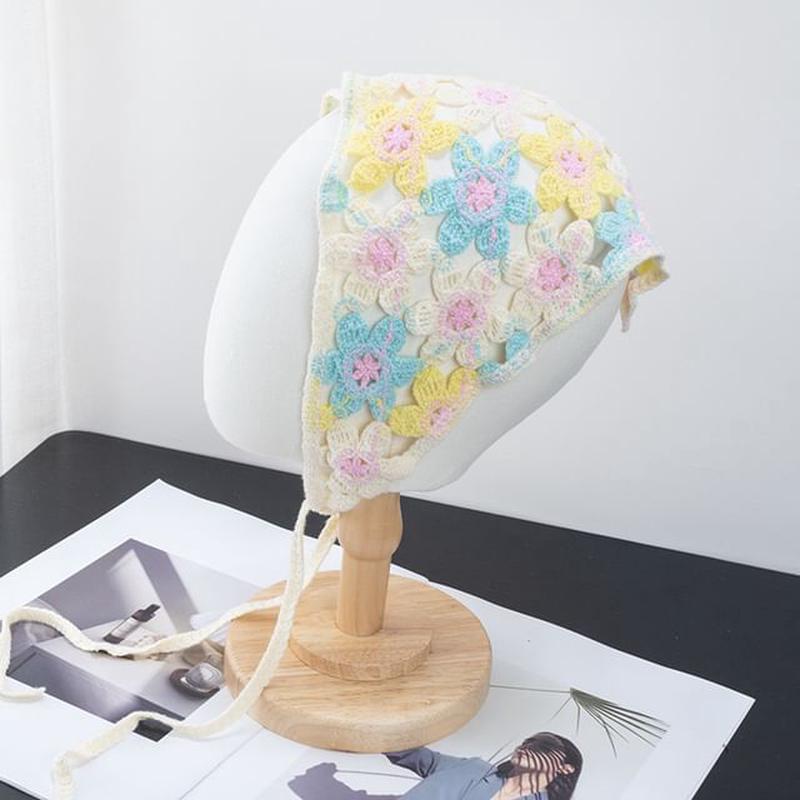Hat Bonnet Floral Floral - Sky Blue & Light Yellow & White M