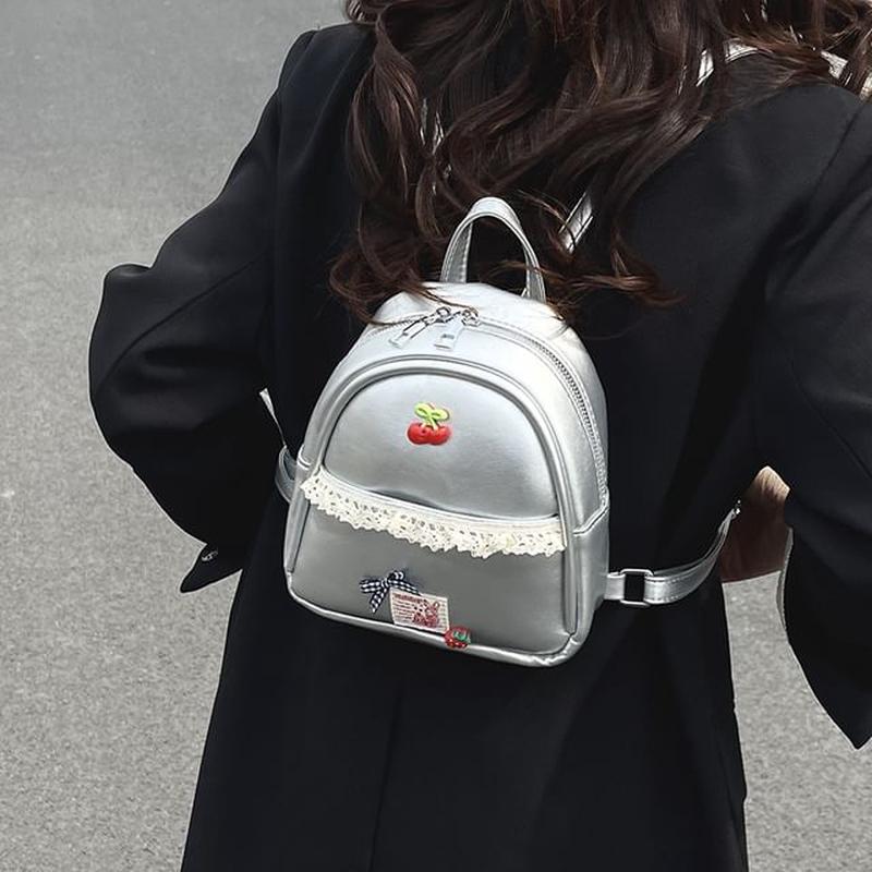 Faux Applique Lace Leather Backpack Trim Silver One Size