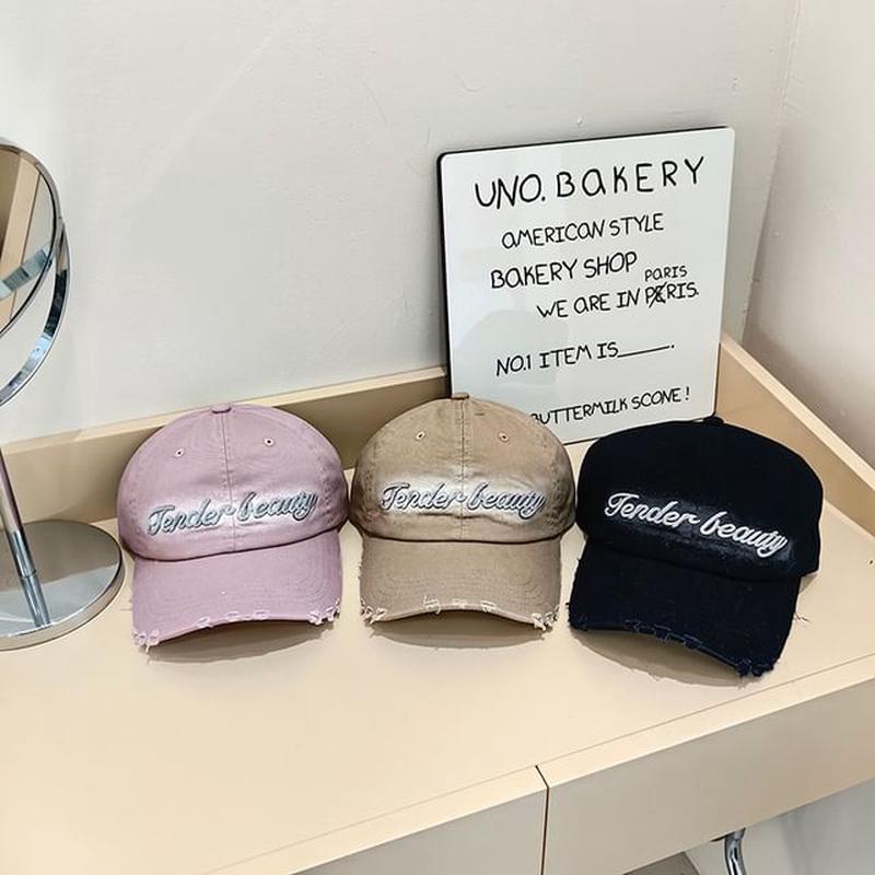 Cap Lettering Baseball Distressed Embroidered Camouflage - Pink One Size