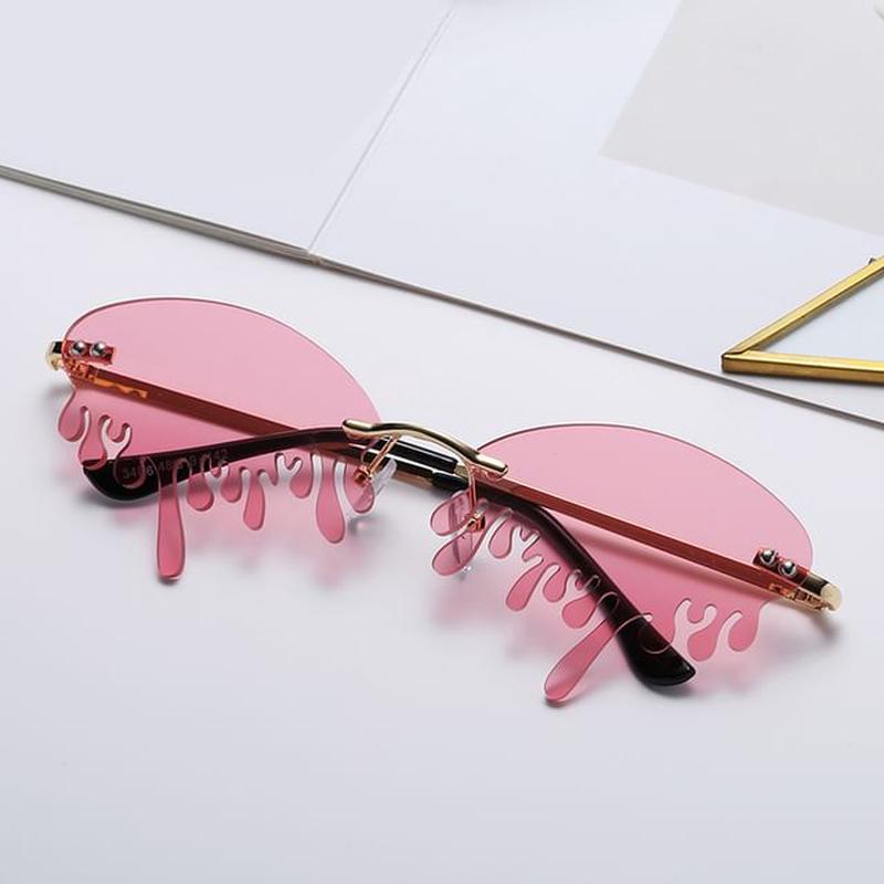 Frameless Melted Sunglasses C3 - Gold & Green One Size