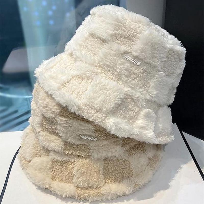 Plaid Lettering Hat Bucket Coffee One Size