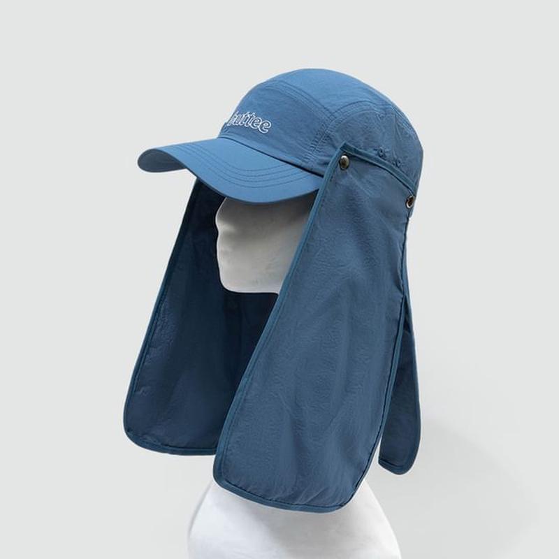 Sun Embroidered Flap Cap Neck Protection Baseball Lettering with Blue One Size