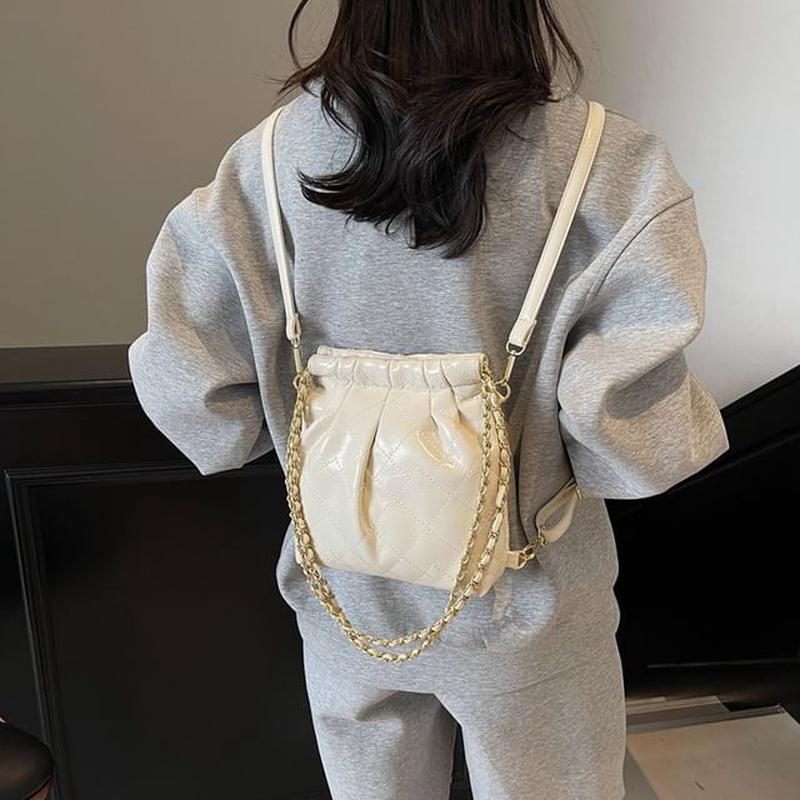 Faux Strap Quilted Chain Leather Shoulder Bag Multi-Way White One Size