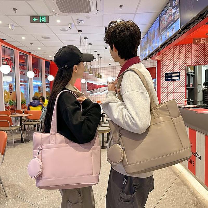 Set: Tote + Purse Coin Bag Plain Black One Size