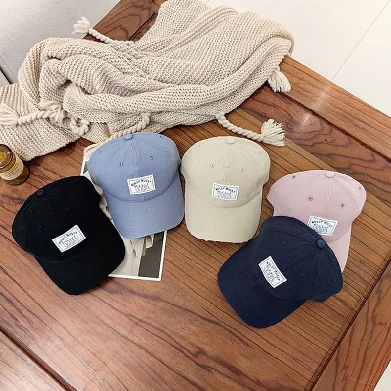 Lettering Applique Cap Baseball Khaki One Size