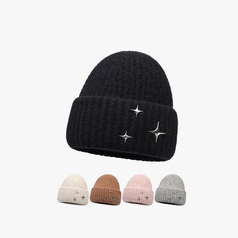 Star Beanie Knit A-510 - Beige One Size