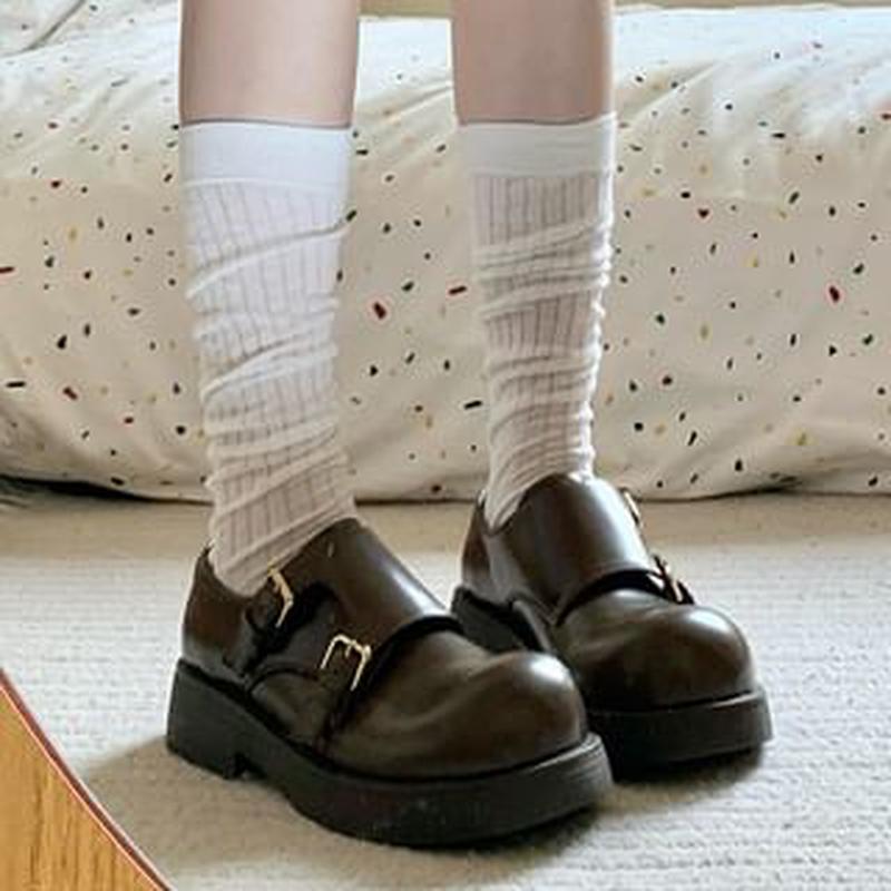 Shoes Faux Leather Platform Plain Monk Strap Brown 39