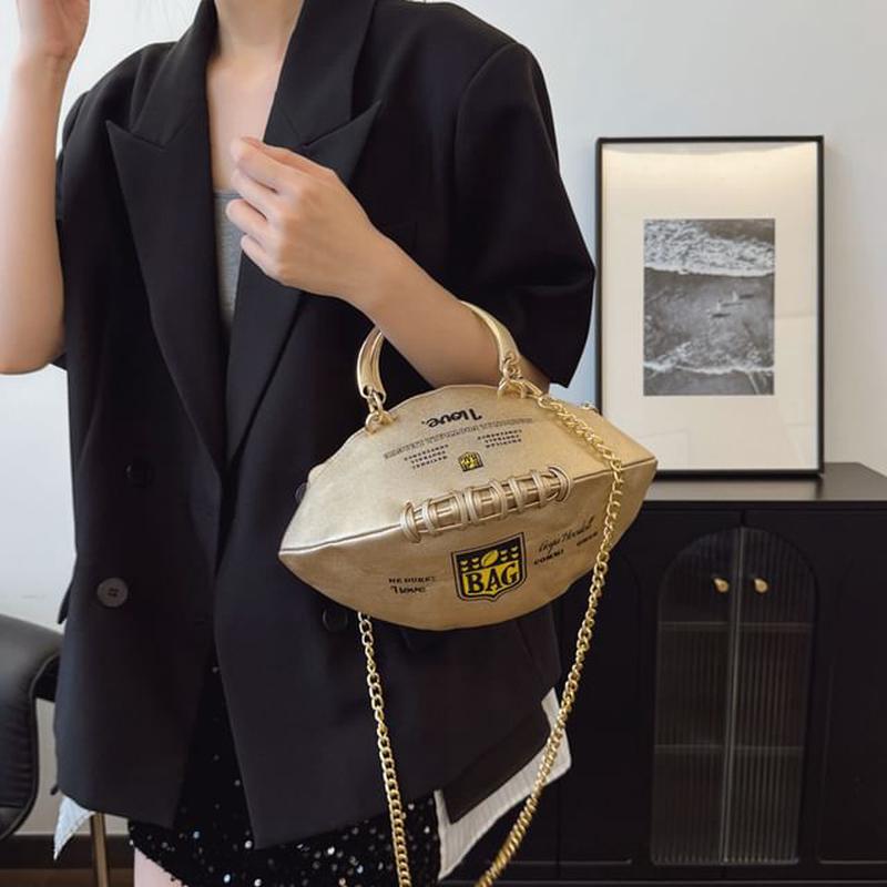 Bag Lettering Crossbody Strap Chain Rugby Brown One Size