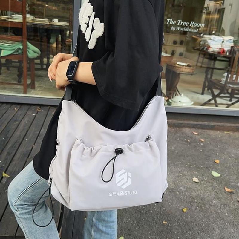 Bag Lettering Crossbody Drawstring Gray One Size