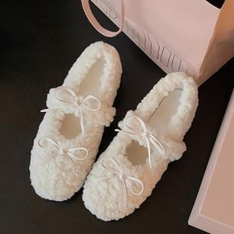 Wedge Hidden Bow Mary Shoes Jane Fleece Brown 38