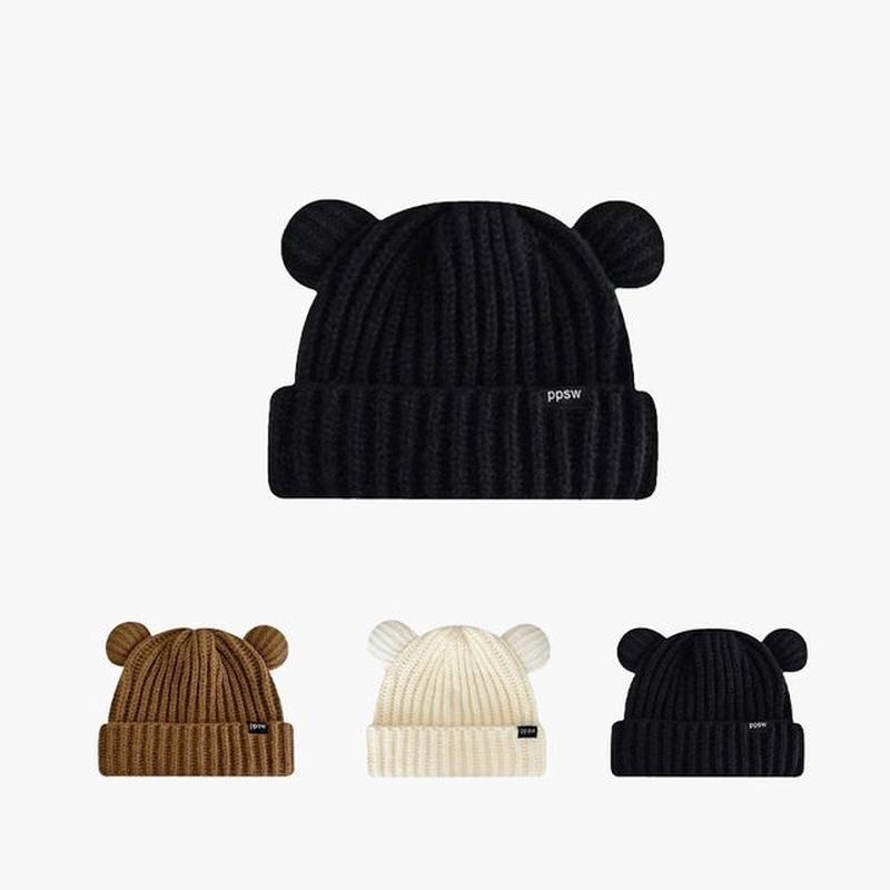 Bear Ear Beanie A-357 - Beige One Size