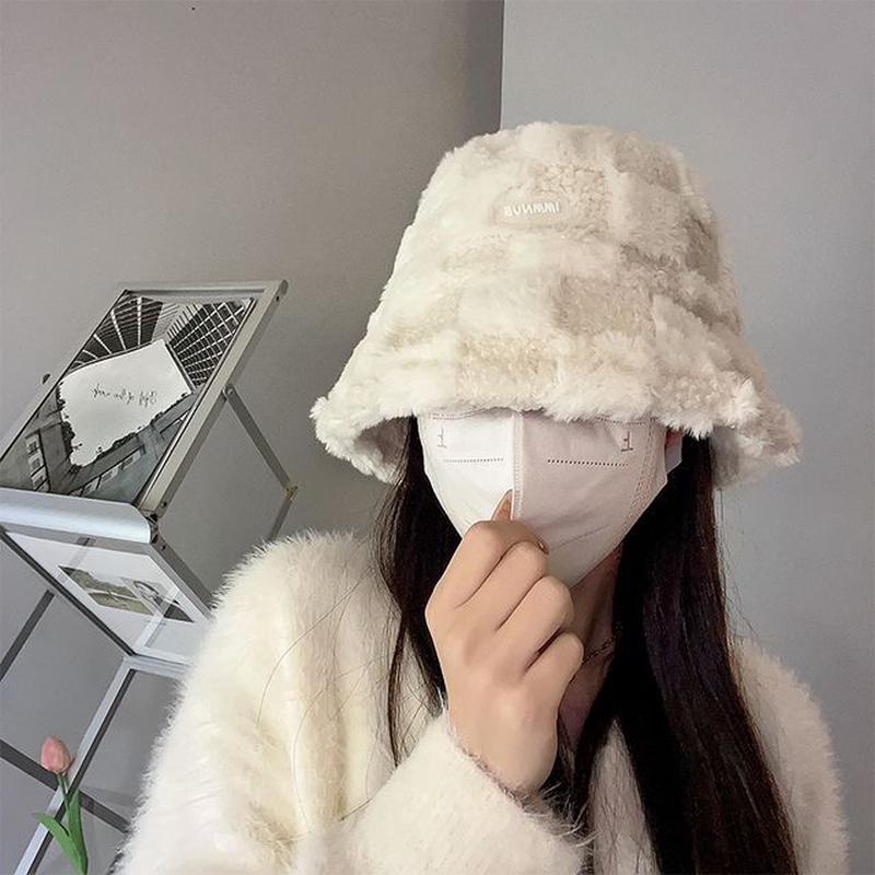 Bucket Fluffy Plain Hat Khaki One Size