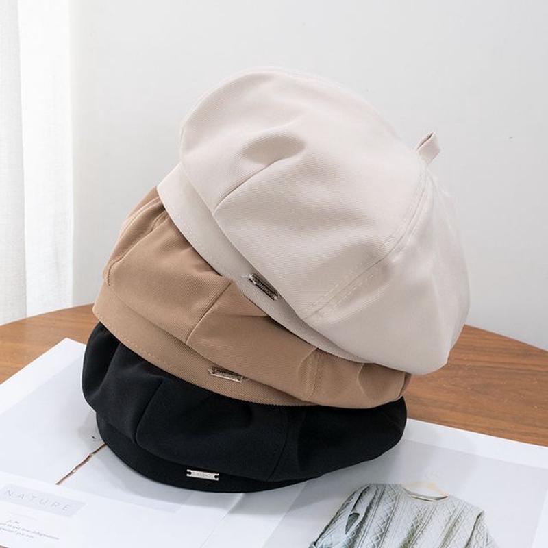 Metal Tag Plain Beret Khaki One Size