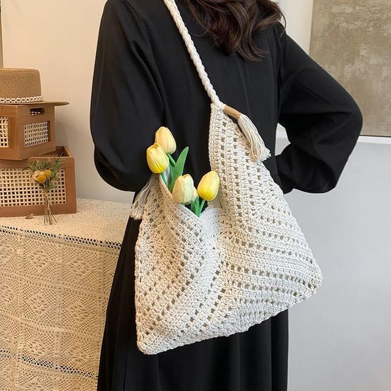 Crochet Bag Tote Lace Off-White One Size