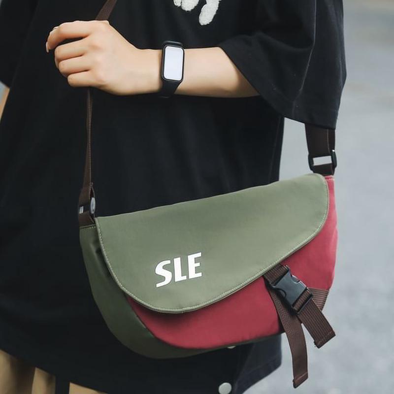 Lettering Bag Flap Two-Tone Buckled Crossbody 1 Pc - Green & Red One Size
