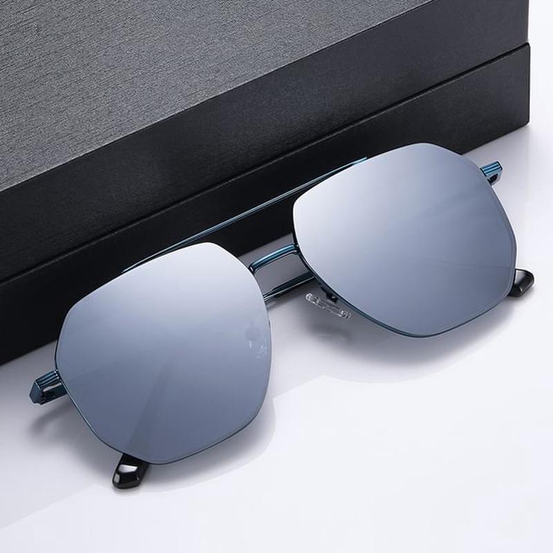 Metal Sunglasses Frame Polarized Blue & Silver One Size