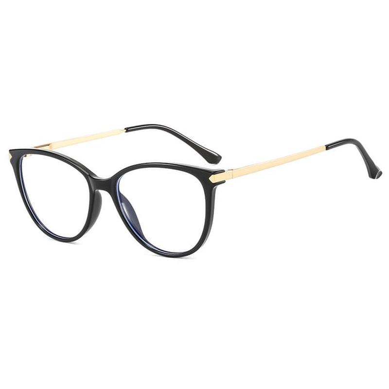 Round Blue Light Eyeglasses Blocking Glossy Black One Size
