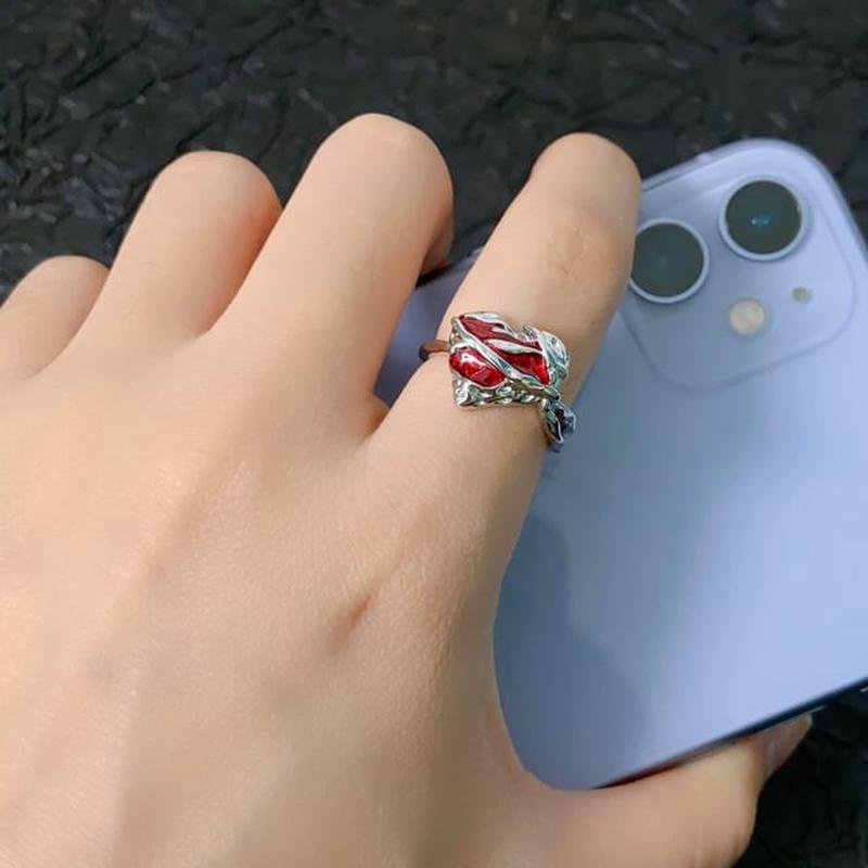 Gemstone Irregular Ring Open Irregular Red Rhinestone - Silver One Size