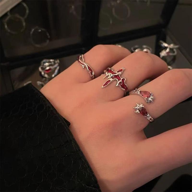 Ring Irregular Gemstone Open Ring - Lava - Red & Silver One Size