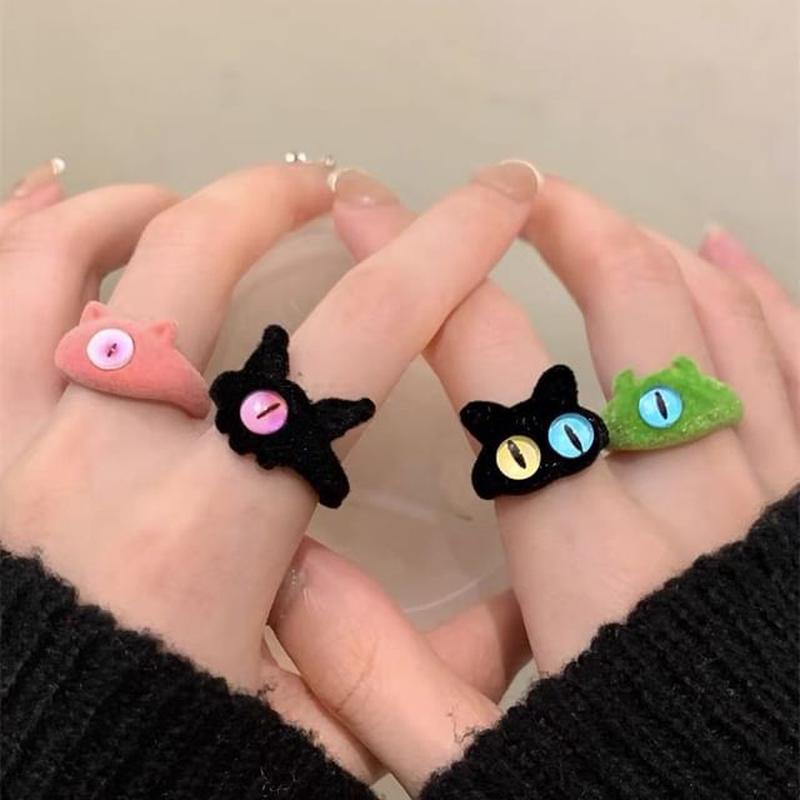 Alloy Ring Monster Flocking Designs) Open (Various 1 Eye - Black One Size