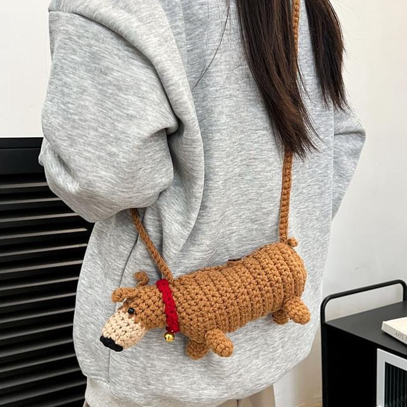 Knit Dog Bag Crossbody Coffee One Size