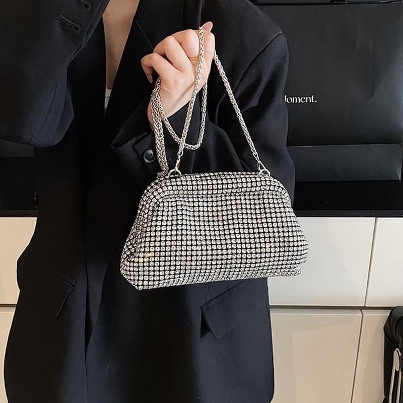 Rhinestone Bag Crossbody Chain Silver One Size