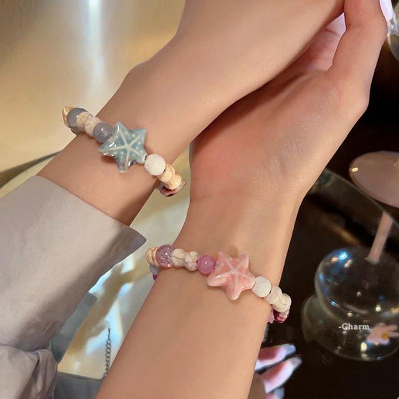 Star Bracelet Beaded Pink One Size