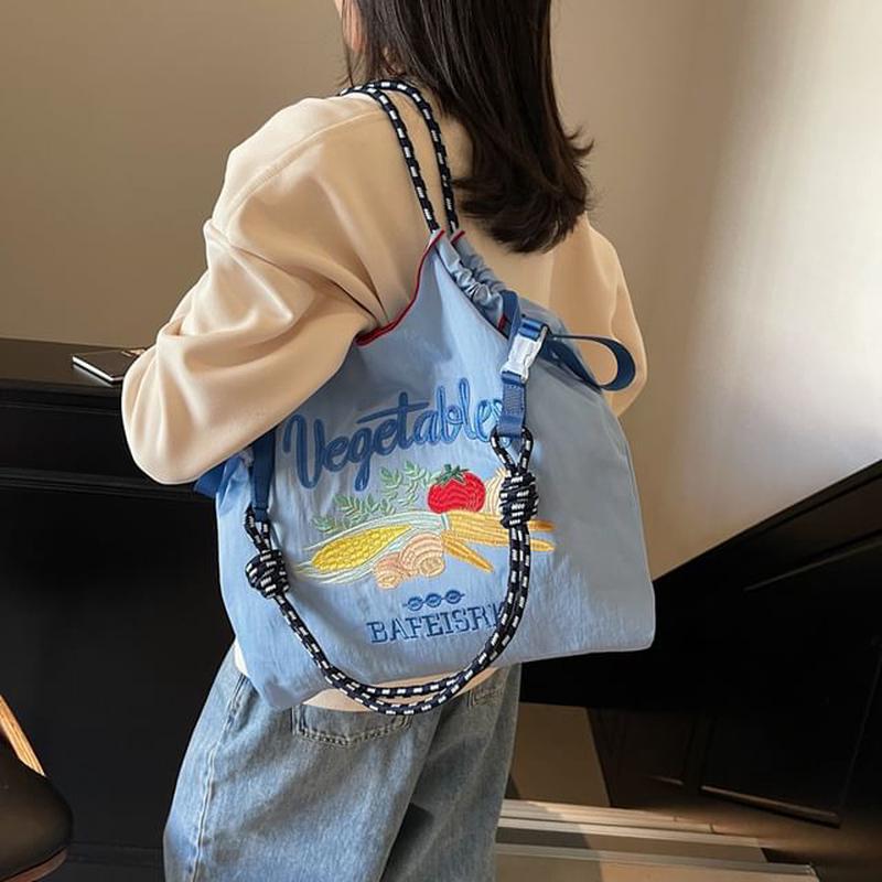 Bag Vegetable Embroidered Tote Khaki One Size