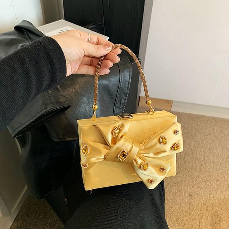 Box Bag Rhinestone Crossbody Bow Blue One Size