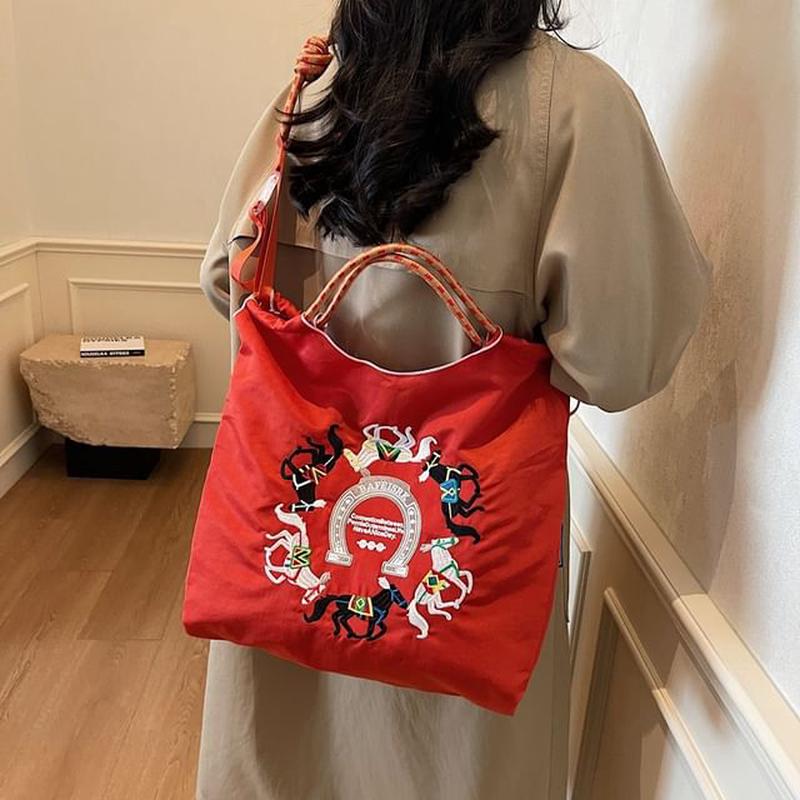 Embroidered Horse Bag Crossbody Light Blue One Size