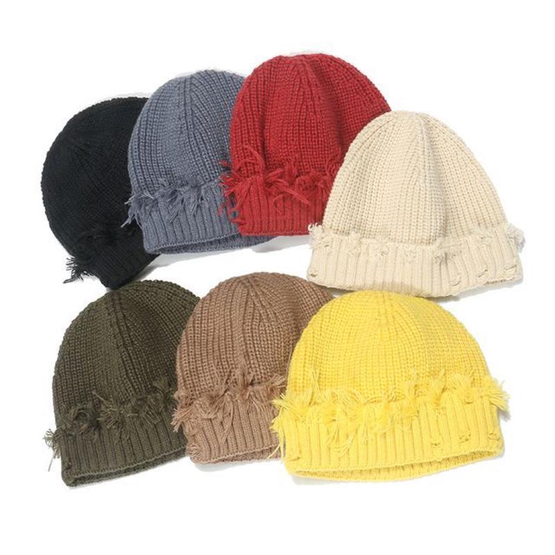 Beanie Knit Distressed Yellow One Size