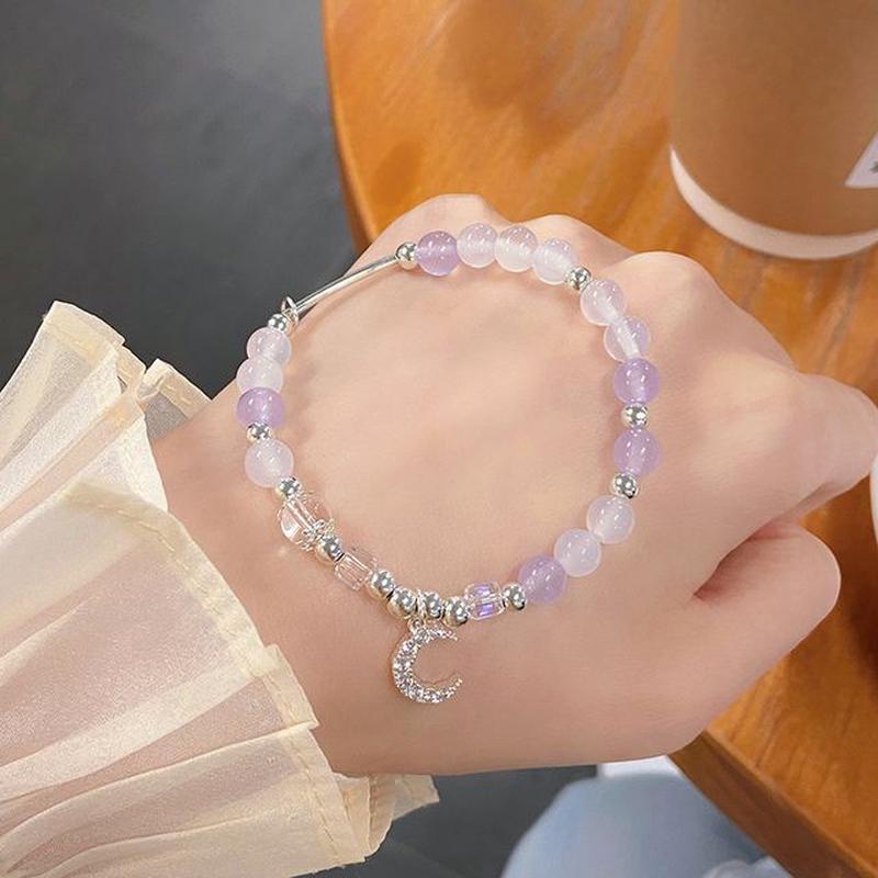 Rhinestone Bracelet Crystal Moon Faux Charm 01 - Purple One Size