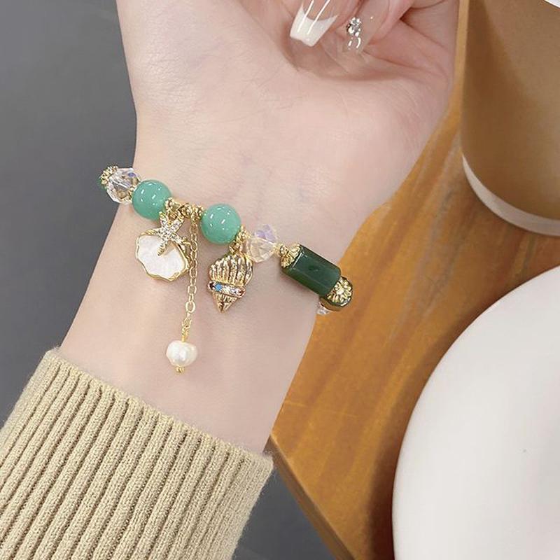 Star Charm Crystal Faux Bracelet 03 - Green One Size