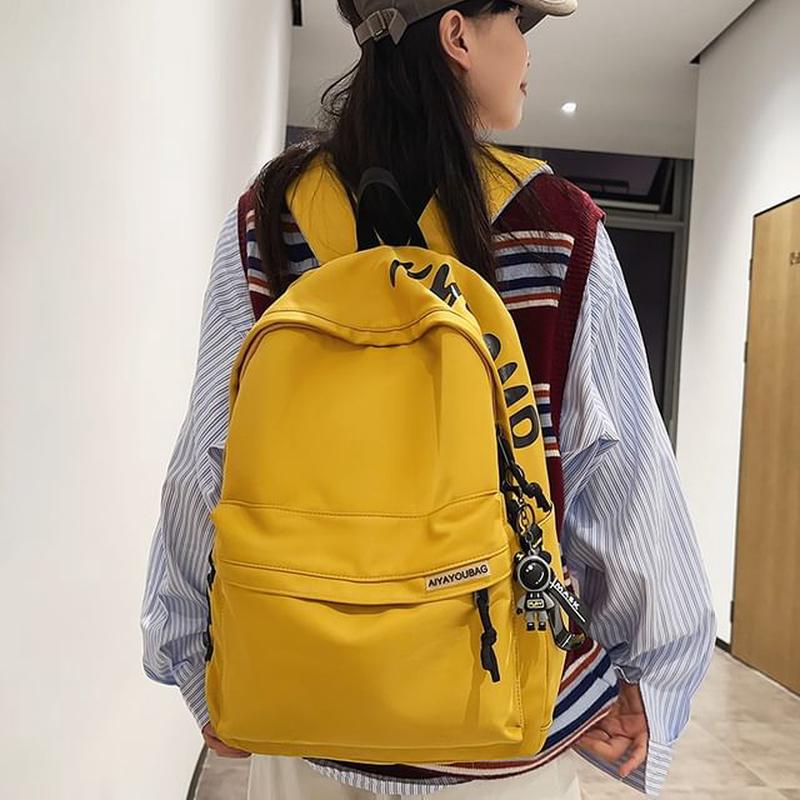 Set Nylon Lettering / Charm Backpack Print Bag Laptop Set of 2 - Backpack & Charm - Black One Size