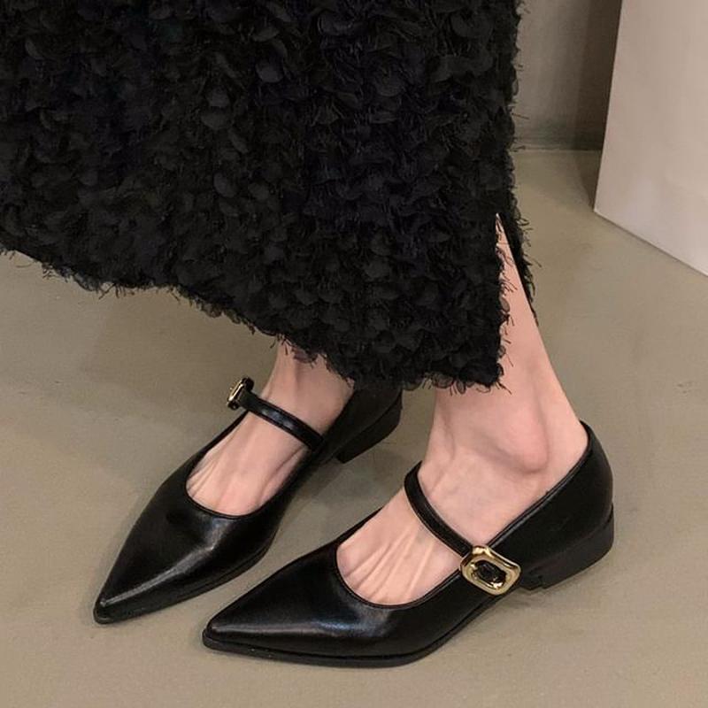 Pointy Shoes Toe Mary Jane Black 38