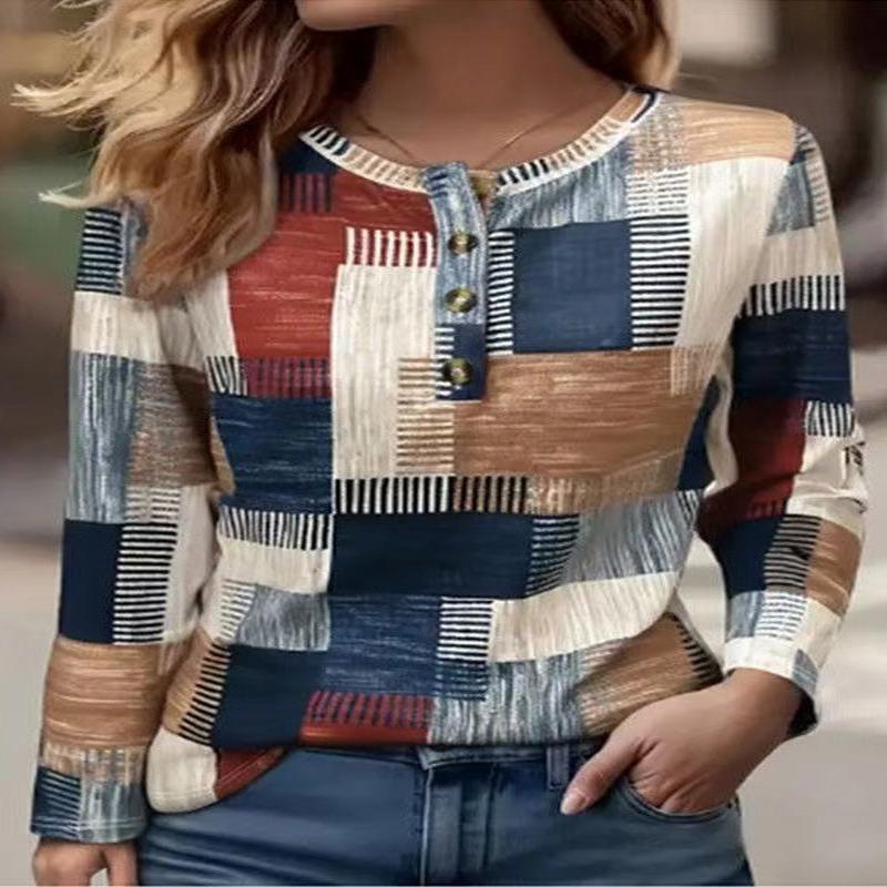 New T-Shirt Cotton Printed Sleeves Long Casual M(Fit for EU 40-42, US 8-10, UK/AU 12-14, IT 44-46)