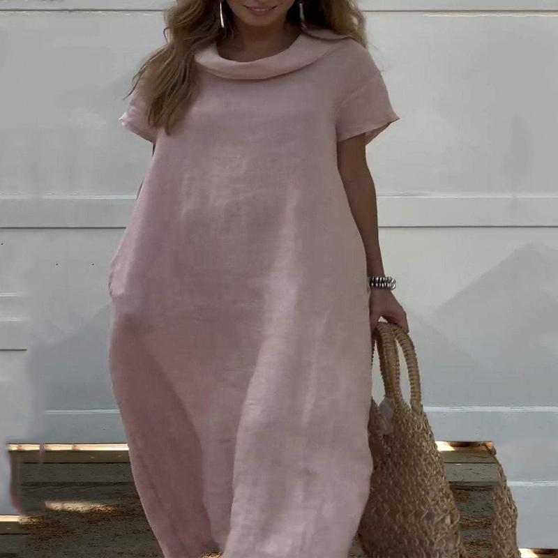 Women Dresses Solid Pink Long Neck Vacation Patchwork Turtle Pink S(Fit for EU 38-40, US 6-8, UK/AU 10-12, IT 42-44)
