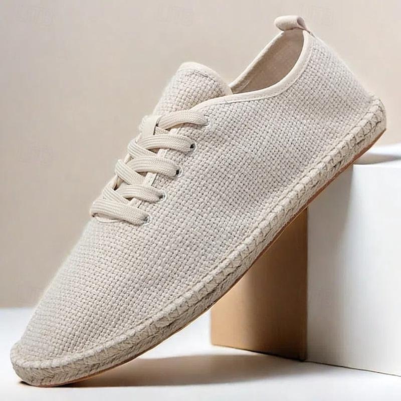 Men's Beige Shoes with Lace-Up Rope Espadrille Jute Canvas White US10 / EU43 / UK9 / CN44