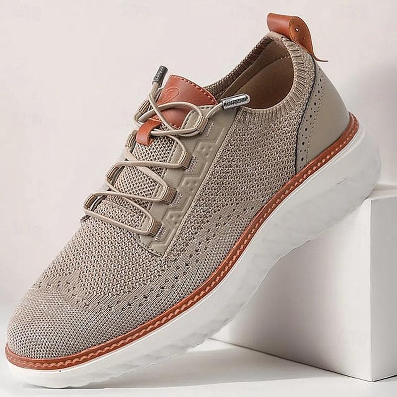 with Knit Shoes Sneakers Lace-Up Beige Men's Lightweight Blue US11 / EU44 / UK10 / CN46