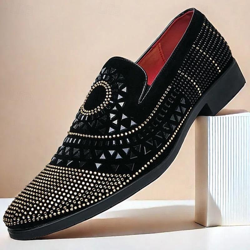 Velvet Studded Black Men's - Spiral Prom with Loafers Shoes Black US9.5 / EU42 / UK8.5 / CN43