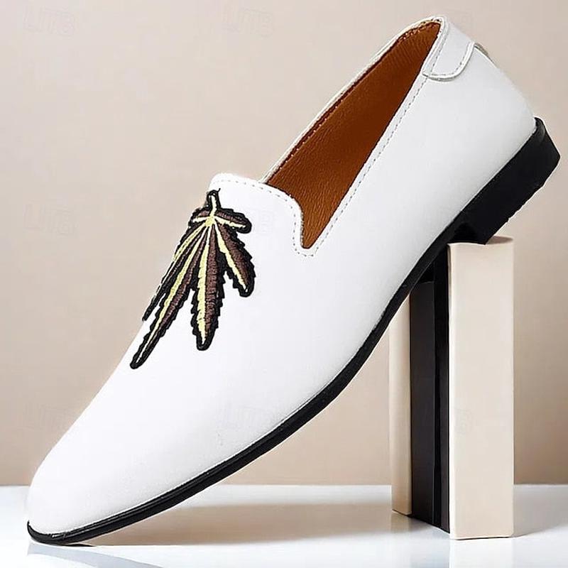 Shoes Men's Feather - Leather White with Loafers Faux Prom White US8 / EU40 / UK7 / CN41