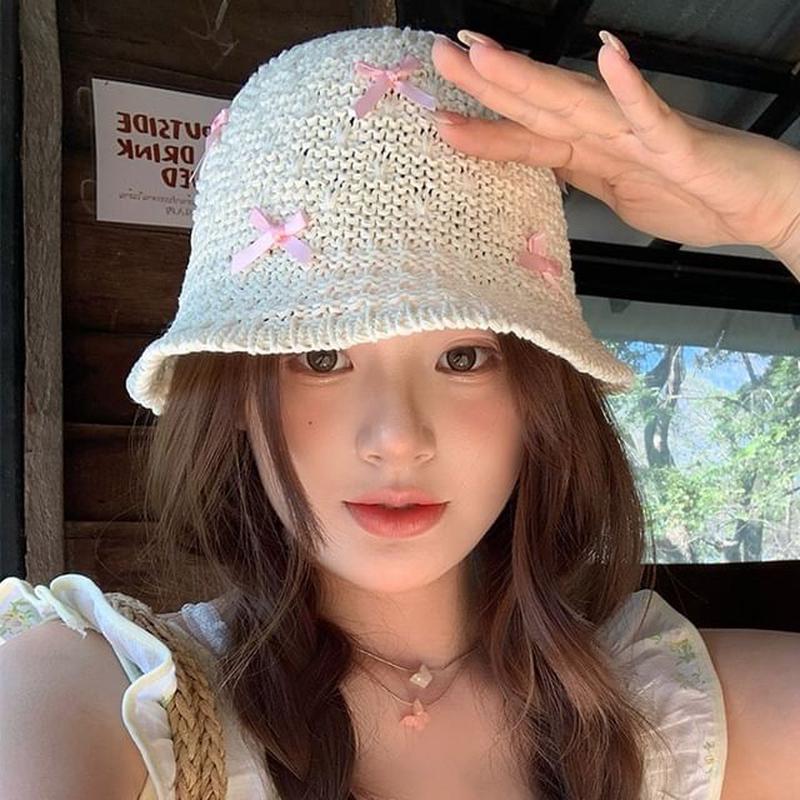 Cloche Hat Woven Bow Black M