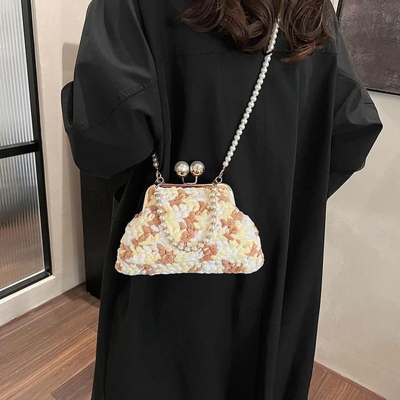 Faux Bag Pearl Crossbody Patterned Black & White & Gray One Size