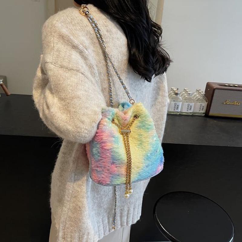 Print Bucket Chain Strap Star Bag Gradient Purple One Size