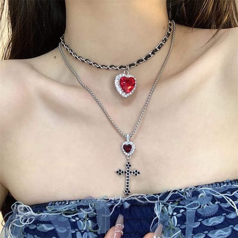 Alloy Layered Heart / Pendant Rhinestone Earring Drop Choker Cross 1 Pair - Earring - Siilver One Size