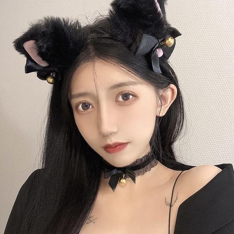 Chenille Cat Headband Halloween Party Ear Headband - White One Size