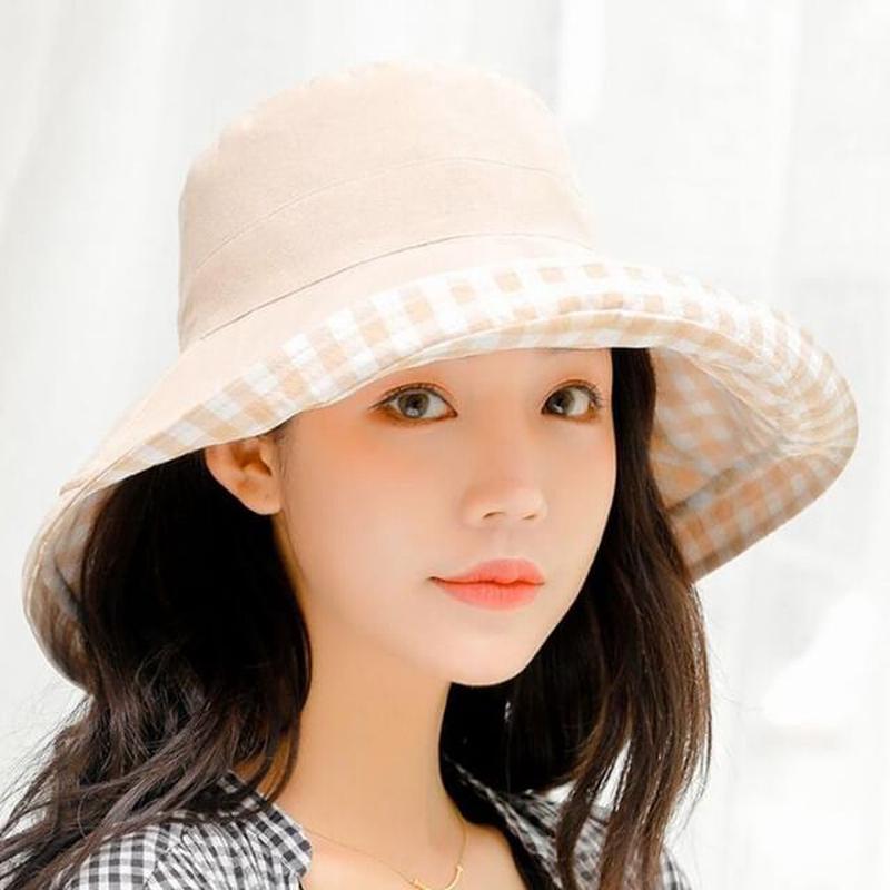 Double Hat Sun Plaid Side Plain Beige M