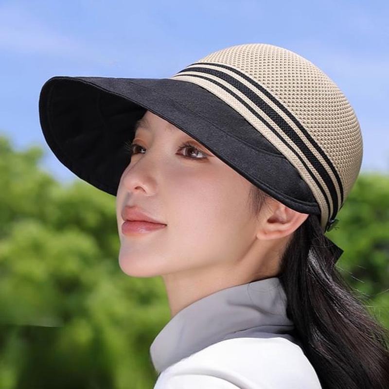 Hat Sun Striped Beige Brim - Beige One Size